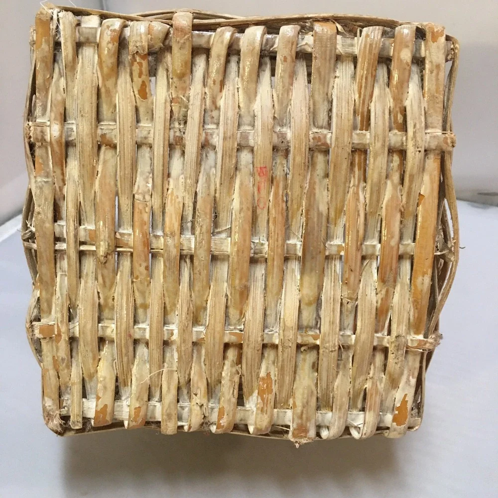 Wicker Basket Home Decor Small Tan Square Woven Storage with Handle Cottagecore
